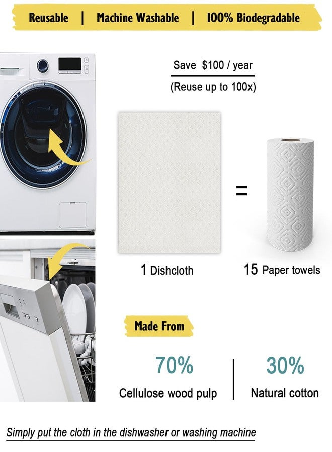 MoLKENE Swedish Dishcloths for Kitchen | 6 Pack Absorbent Cellulose Sponge Cloths Washable | Non-Scratch Reusable Paper Towels Quick Drying Cleaning Cloths - White - Image 3